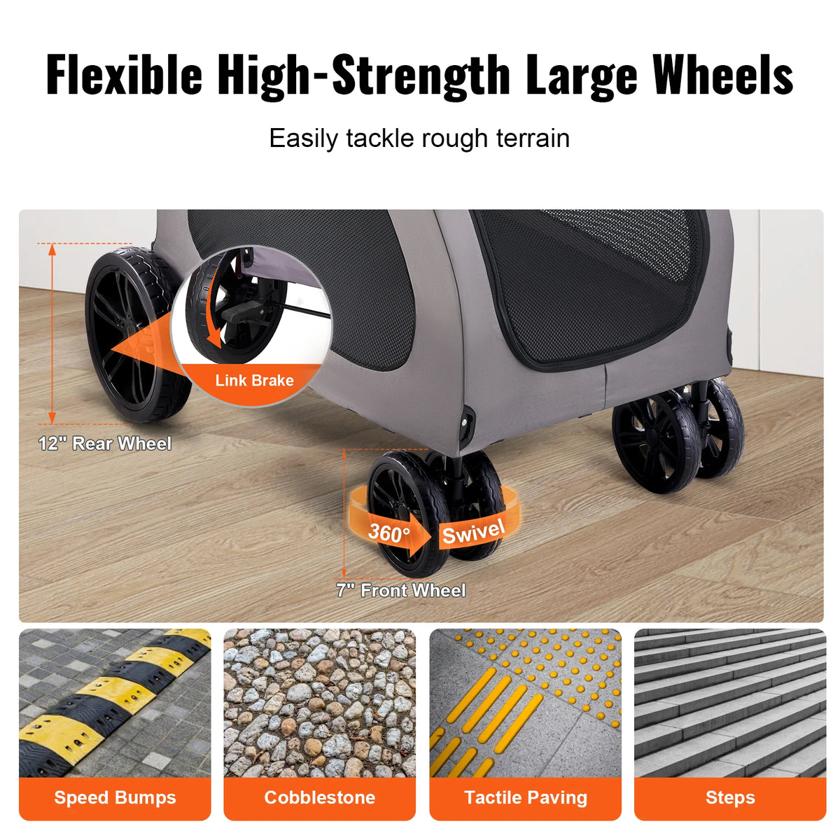 SucceBuy Four Wheel Pet Stroller With Brakes And Adjustable Handle
