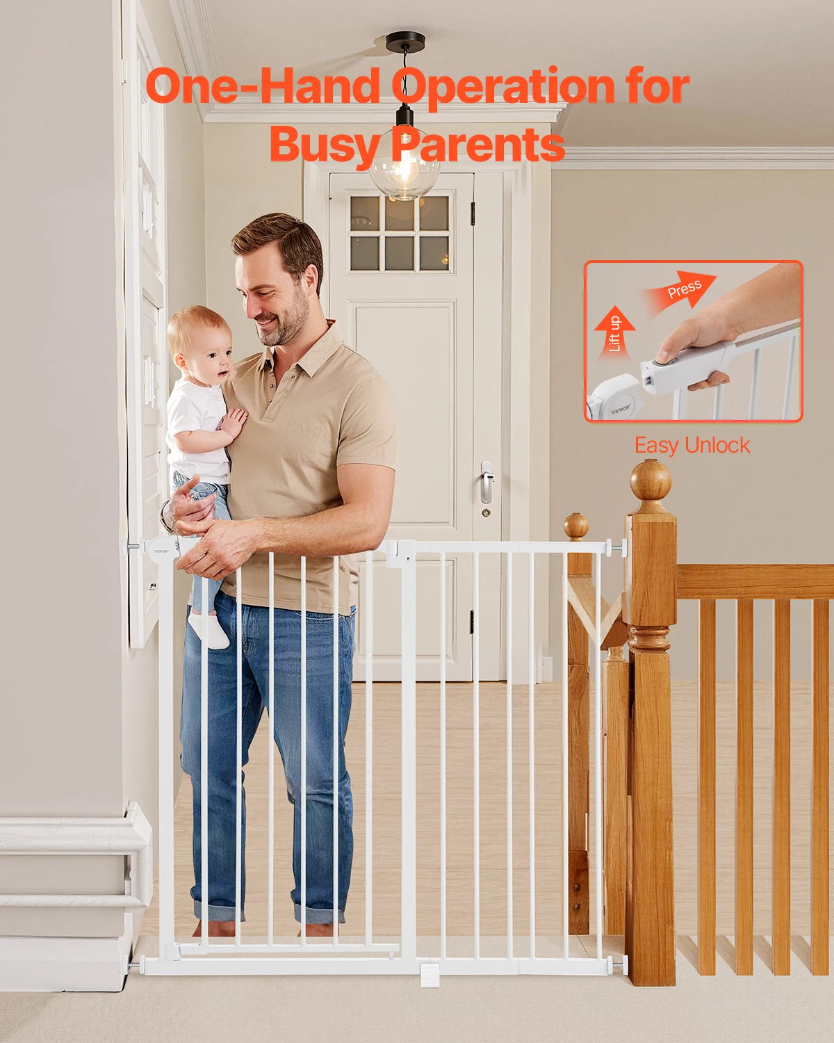 SucceBuy Stainless Steel Pressure Mount Baby Pet Security Gate