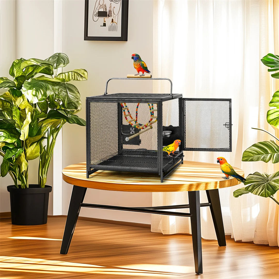 Portable Foldable Bird Cage Playpen Carrier With Removable Tray