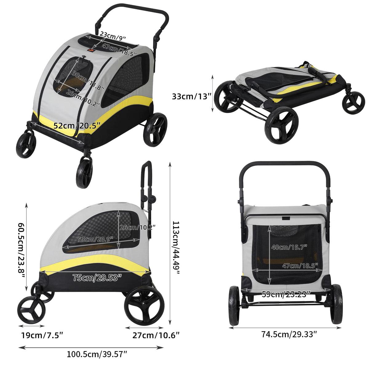 Foldable Four Wheel Pet Stroller Pram For Dogs All Breeds