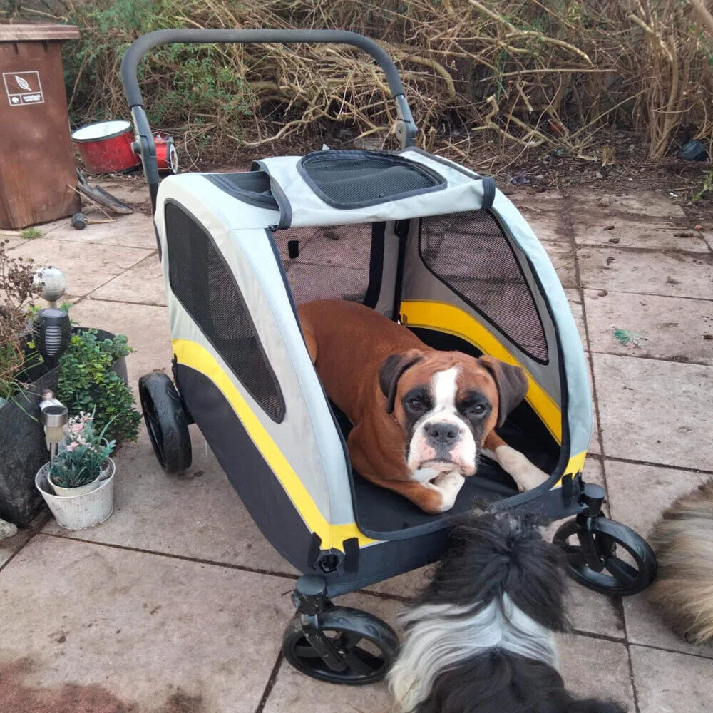 Foldable Dog Stroller Cart With 4 Wheel Swivel Travel Wagon