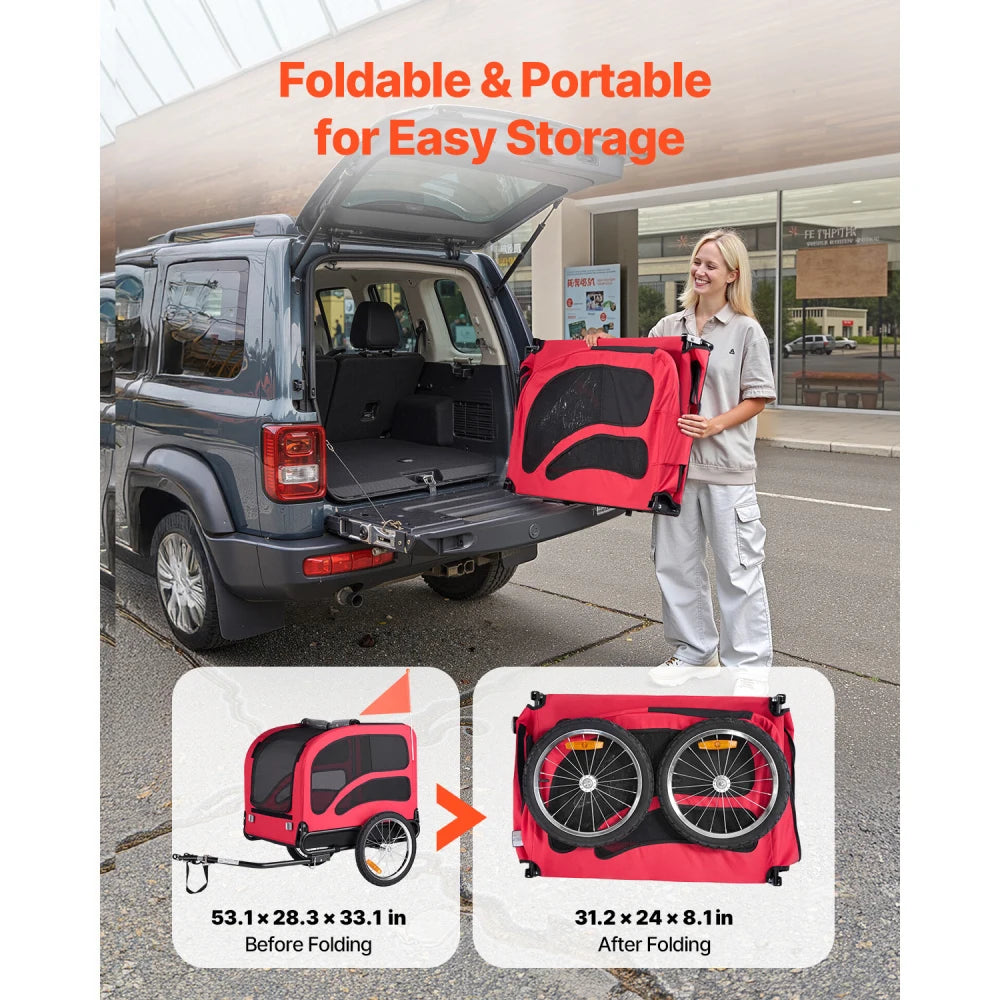 Foldable Dog Bike Trailer With Quick Release Wheels And Safety Features