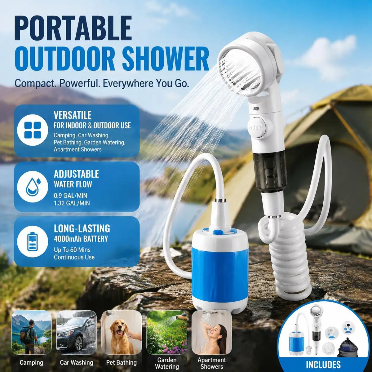 Portable Rechargeable Pet Shower Sprayer For Dogs And Cats