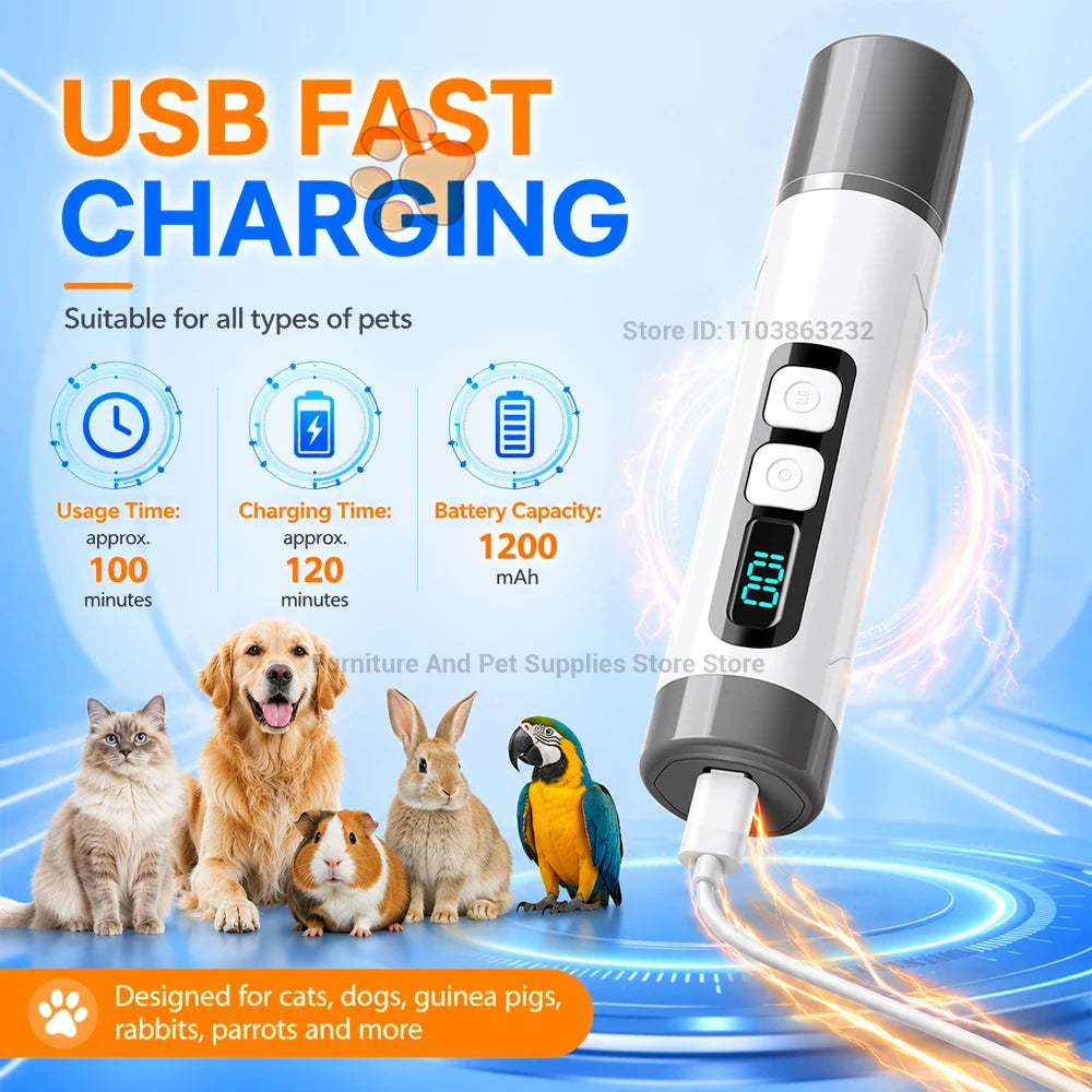Electric Pet Nail Grinder With 3 Speed Settings LED Light