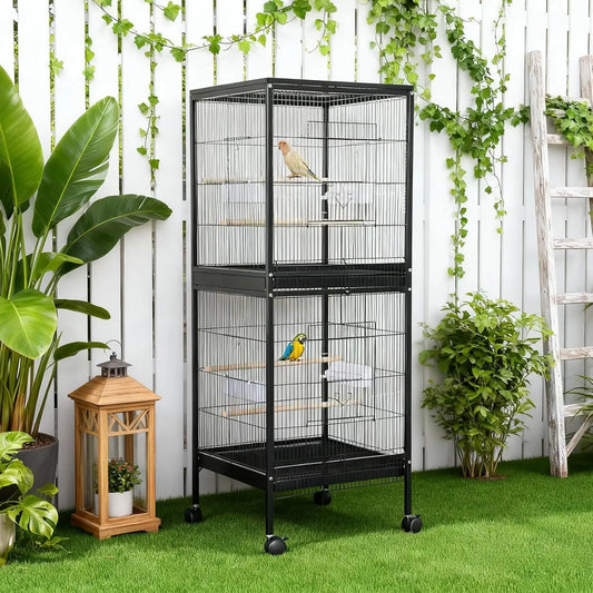 Large Parrot Cage With Multi Level Perches And Removable Tray