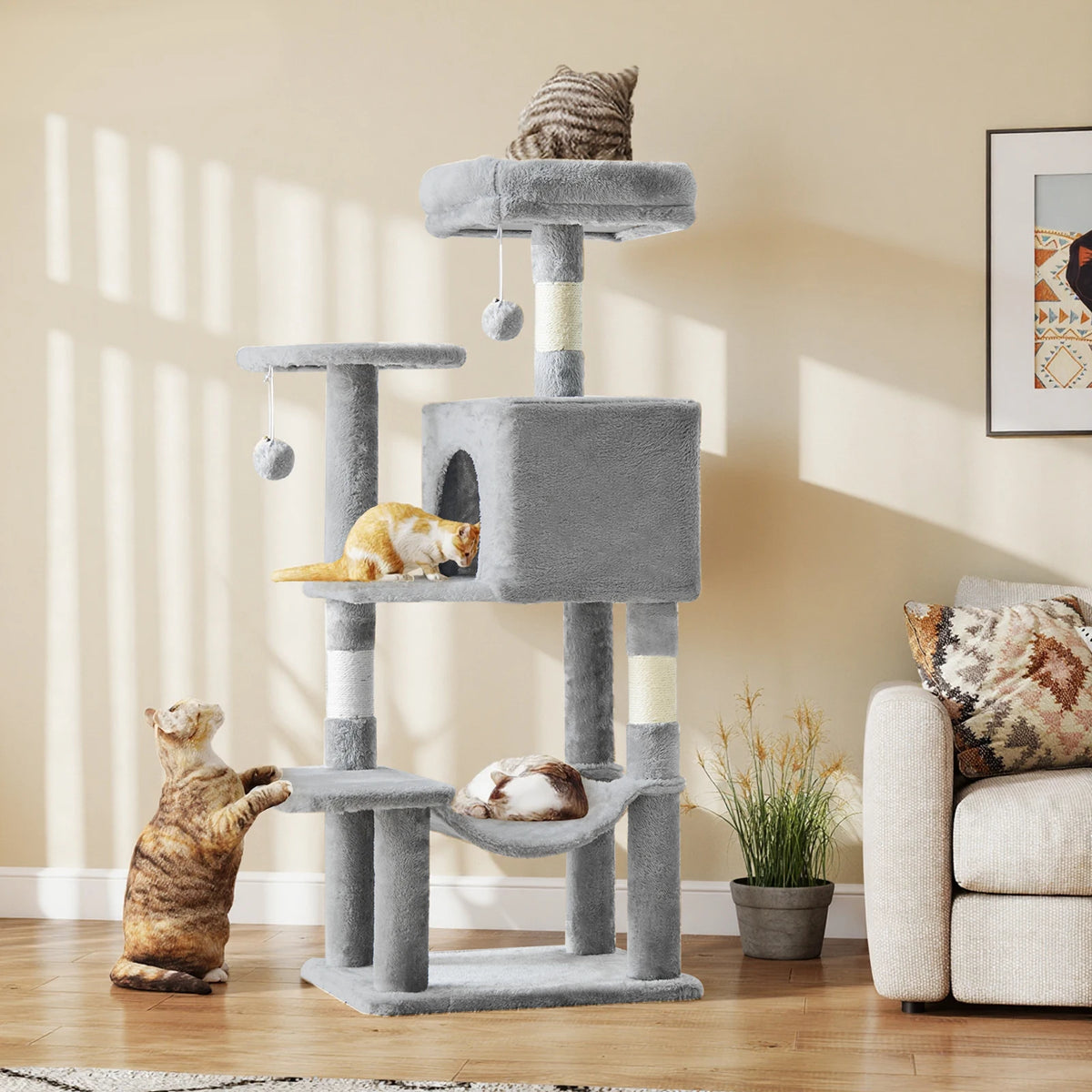 JHK Multi Tier Cat Climbing Tower Featuring Sisal Scratching Posts